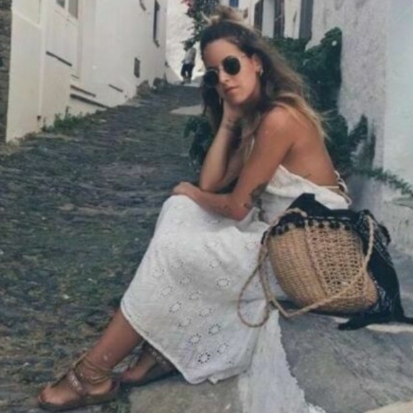 Zara White Embroidered Halter Neck Midi Dress - Picture 3 of 10